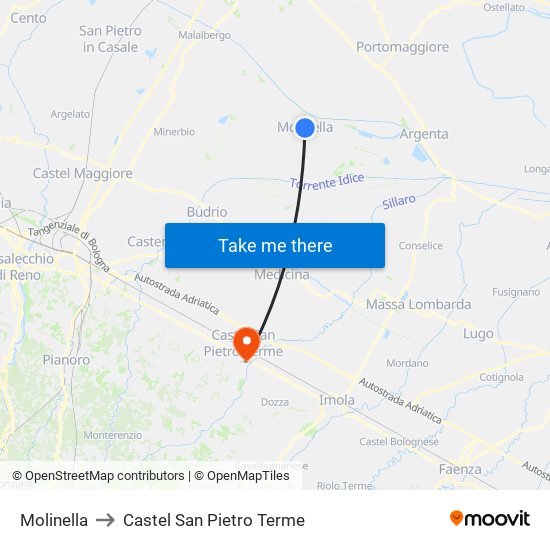 Molinella to Castel San Pietro Terme map