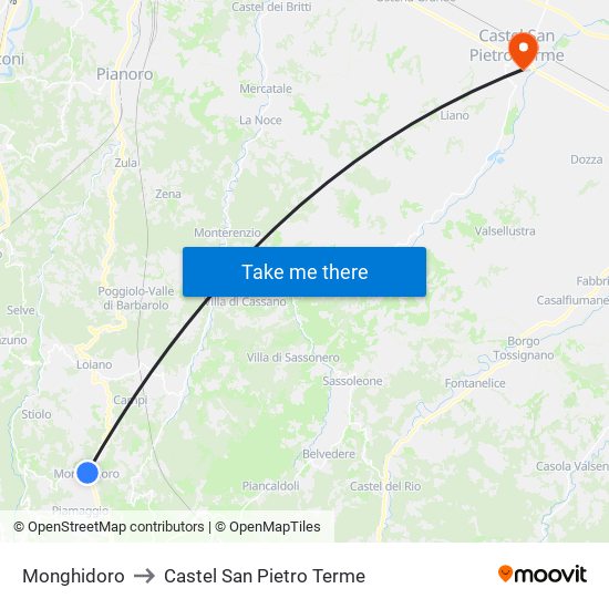 Monghidoro to Castel San Pietro Terme map