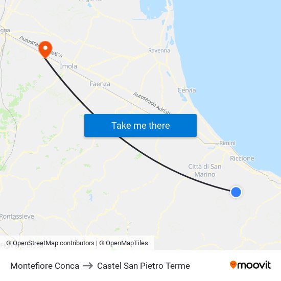 Montefiore Conca to Castel San Pietro Terme map