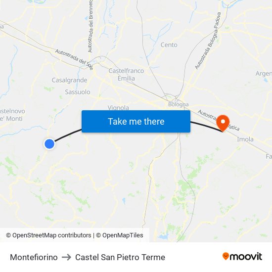 Montefiorino to Castel San Pietro Terme map