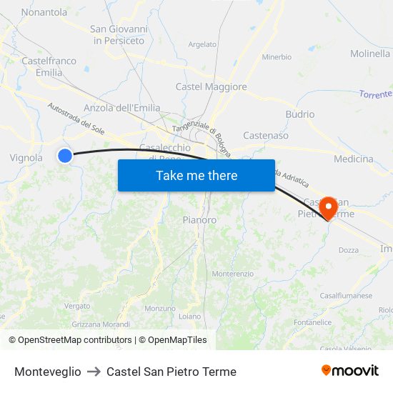 Monteveglio to Castel San Pietro Terme map