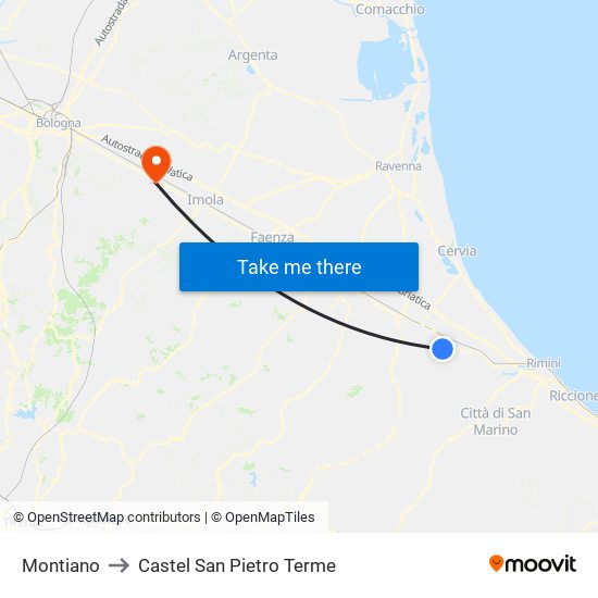 Montiano to Castel San Pietro Terme map