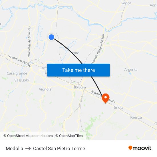 Medolla to Castel San Pietro Terme map