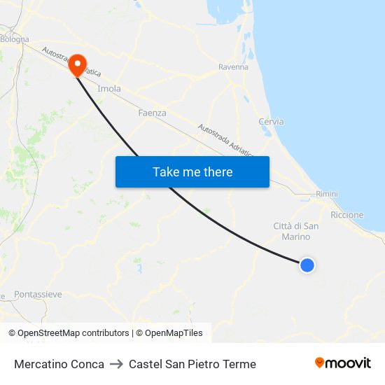 Mercatino Conca to Castel San Pietro Terme map
