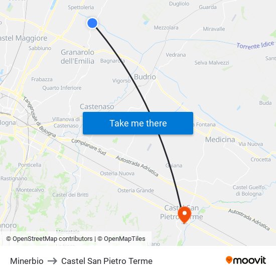 Minerbio to Castel San Pietro Terme map