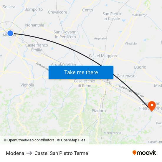 Modena to Castel San Pietro Terme map