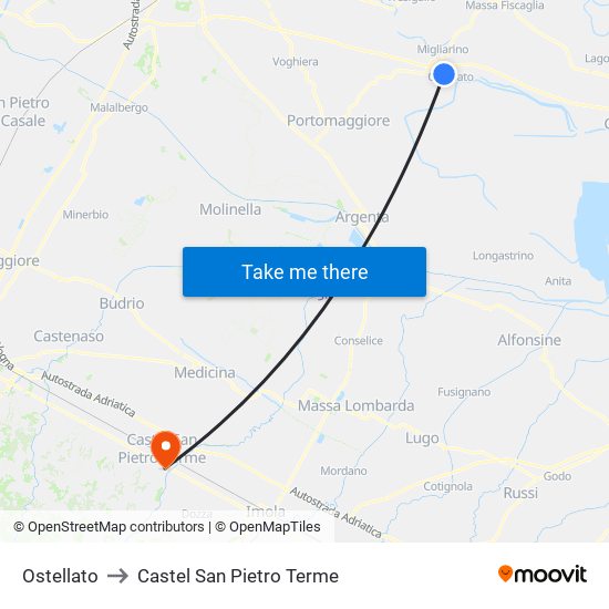 Ostellato to Castel San Pietro Terme map