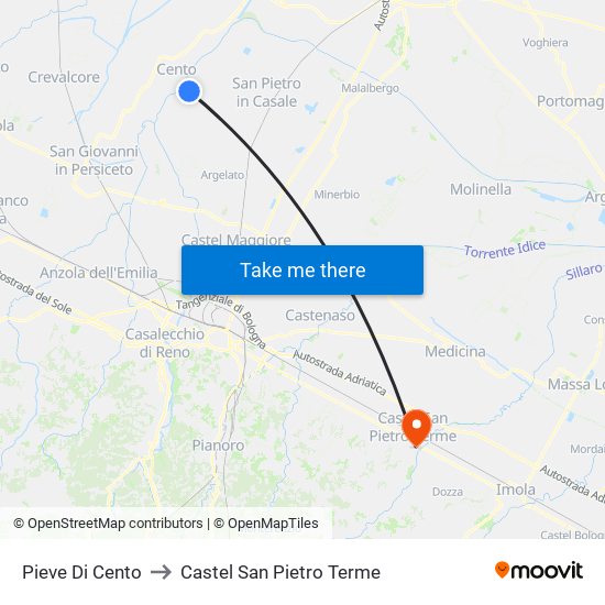 Pieve Di Cento to Castel San Pietro Terme map