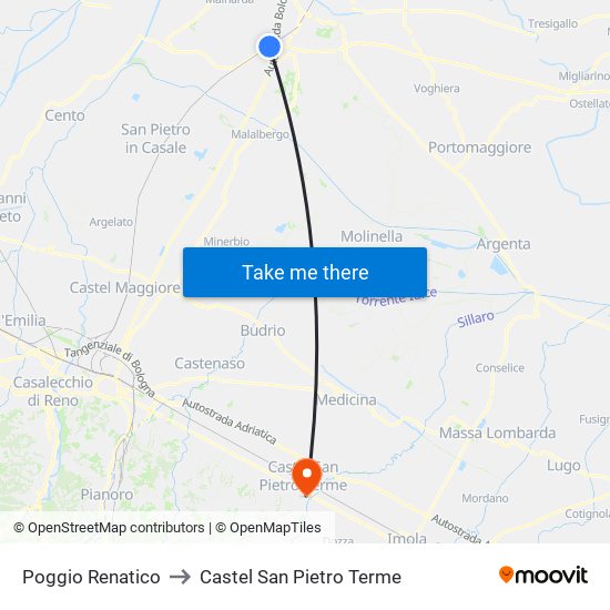Poggio Renatico to Castel San Pietro Terme map