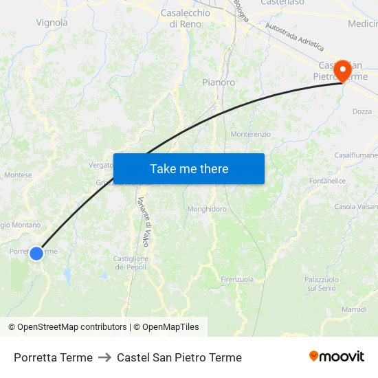 Porretta Terme to Castel San Pietro Terme map