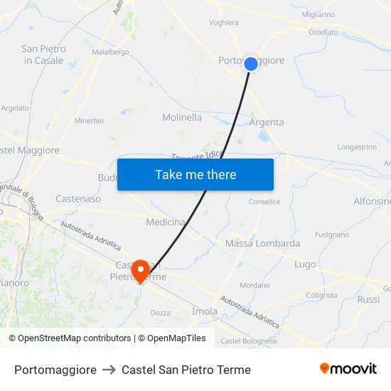 Portomaggiore to Castel San Pietro Terme map