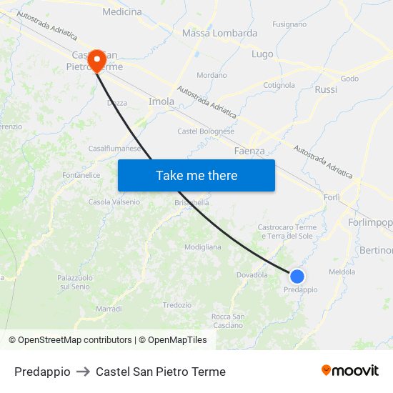 Predappio to Castel San Pietro Terme map