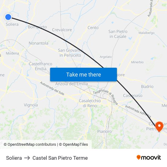 Soliera to Castel San Pietro Terme map