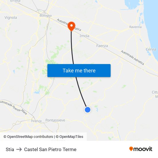 Stia to Castel San Pietro Terme map