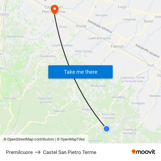 Premilcuore to Castel San Pietro Terme map