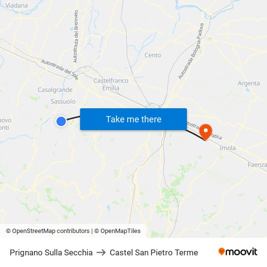 Prignano Sulla Secchia to Castel San Pietro Terme map