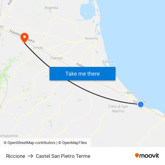 Riccione to Castel San Pietro Terme map