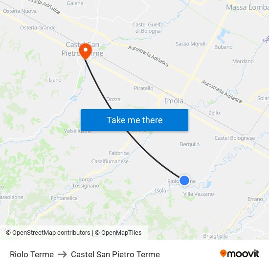 Riolo Terme to Castel San Pietro Terme map