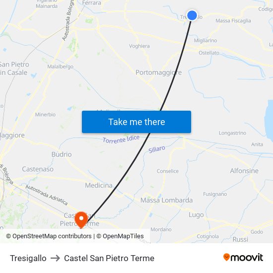 Tresigallo to Castel San Pietro Terme map