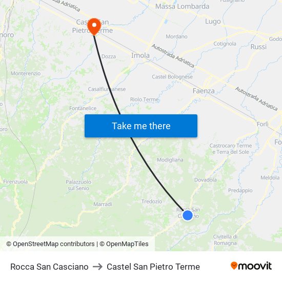 Rocca San Casciano to Castel San Pietro Terme map