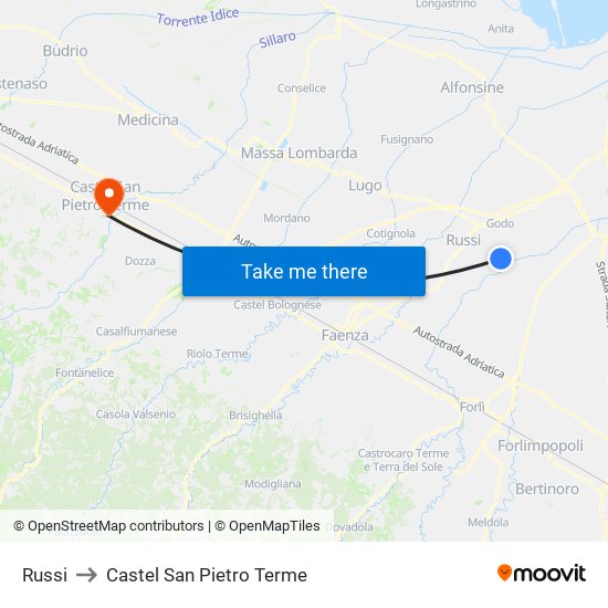 Russi to Castel San Pietro Terme map