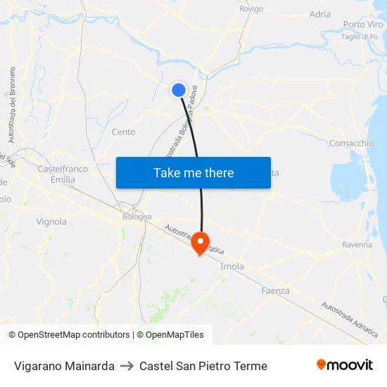 Vigarano Mainarda to Castel San Pietro Terme map
