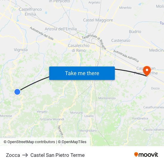 Zocca to Castel San Pietro Terme map