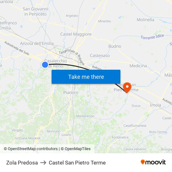 Zola Predosa to Castel San Pietro Terme map