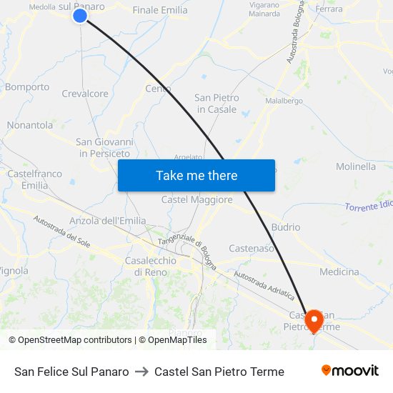 San Felice Sul Panaro to Castel San Pietro Terme map