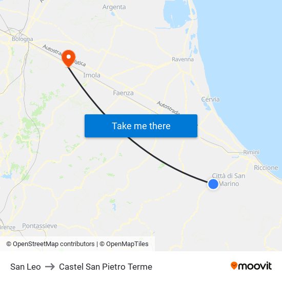 San Leo to Castel San Pietro Terme map