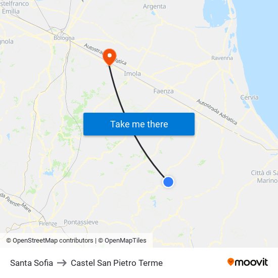 Santa Sofia to Castel San Pietro Terme map