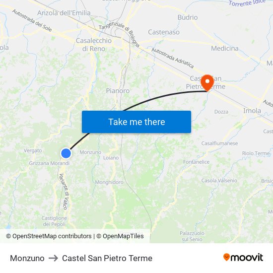 Monzuno to Castel San Pietro Terme map