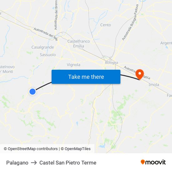 Palagano to Castel San Pietro Terme map