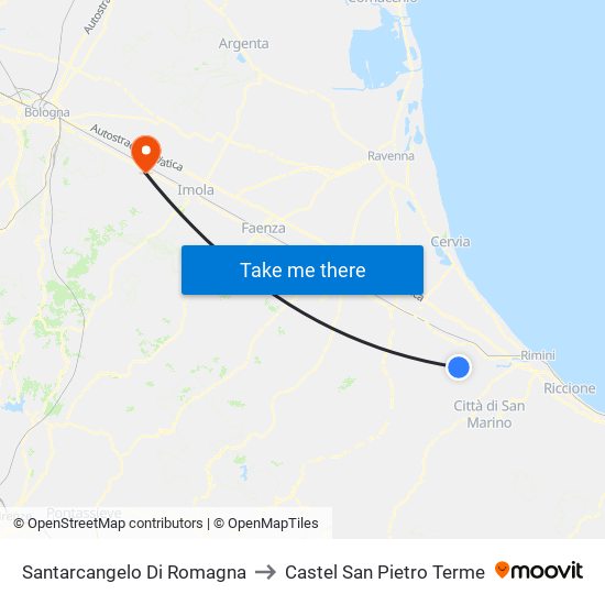 Santarcangelo Di Romagna to Castel San Pietro Terme map