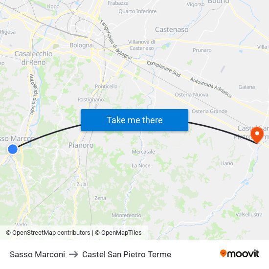 Sasso Marconi to Castel San Pietro Terme map