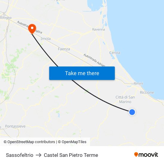 Sassofeltrio to Castel San Pietro Terme map
