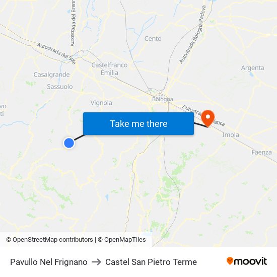 Pavullo Nel Frignano to Castel San Pietro Terme map