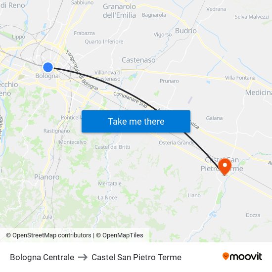 Bologna Centrale to Castel San Pietro Terme map