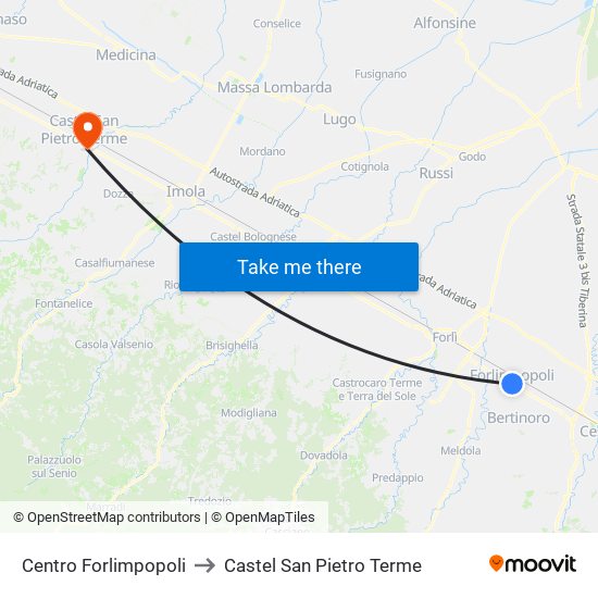 Centro Forlimpopoli to Castel San Pietro Terme map