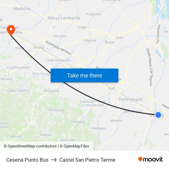 Cesena Punto Bus to Castel San Pietro Terme map