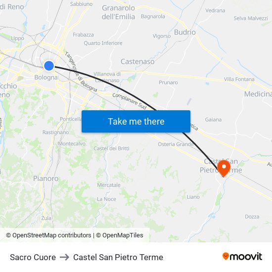 Sacro Cuore to Castel San Pietro Terme map