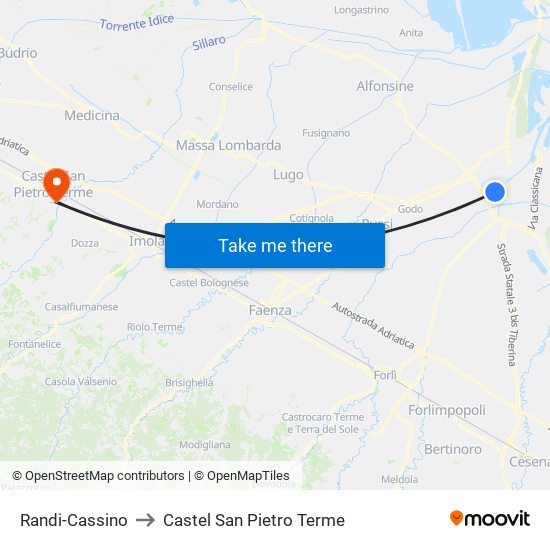 Randi-Cassino to Castel San Pietro Terme map