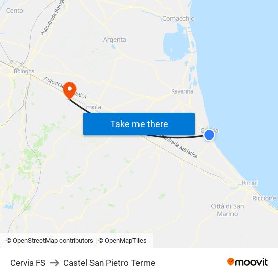 Cervia FS to Castel San Pietro Terme map