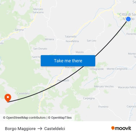 Borgo Maggiore to Casteldelci map