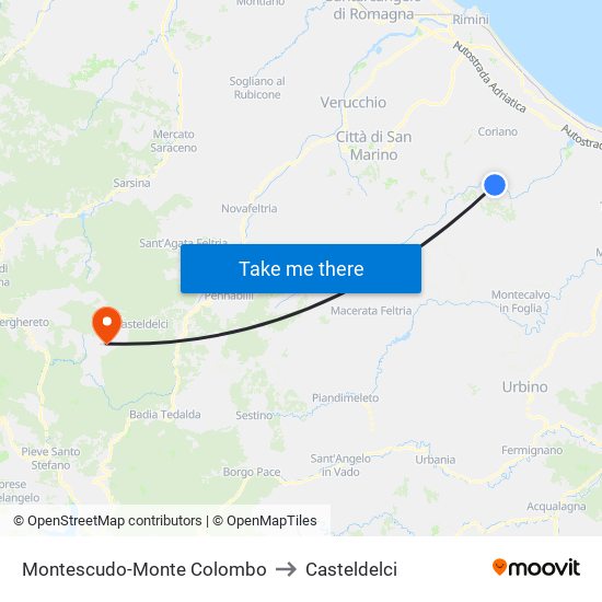 Montescudo-Monte Colombo to Casteldelci map