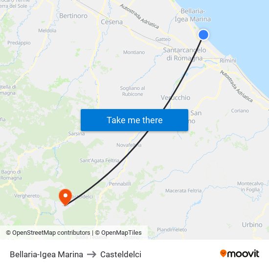 Bellaria-Igea Marina to Casteldelci map
