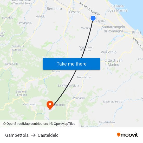 Gambettola to Casteldelci map