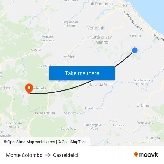 Monte Colombo to Casteldelci map