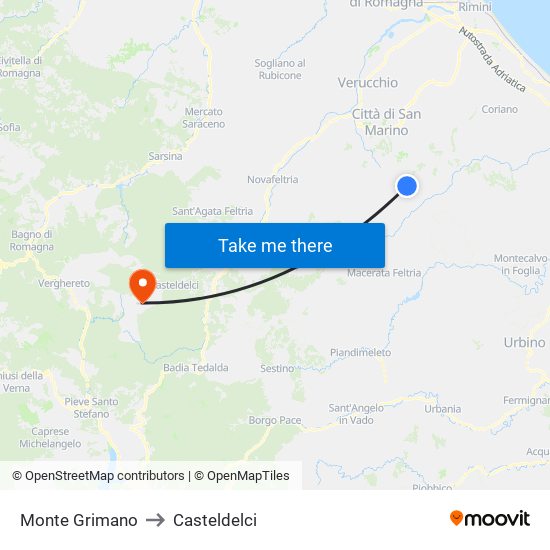 Monte Grimano to Casteldelci map