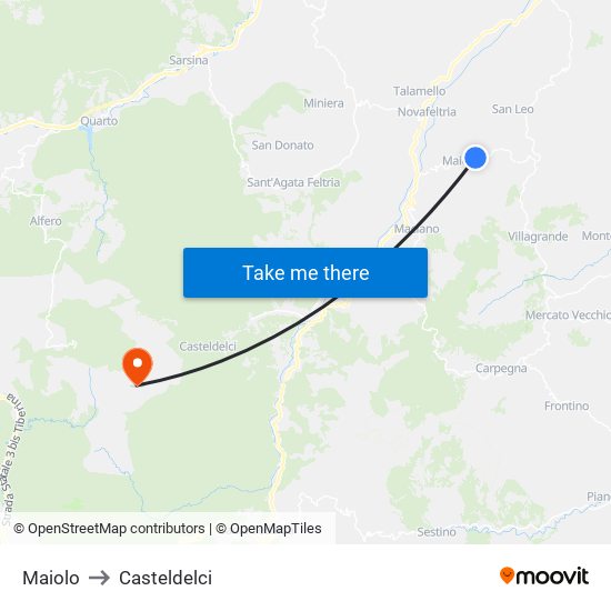 Maiolo to Casteldelci map